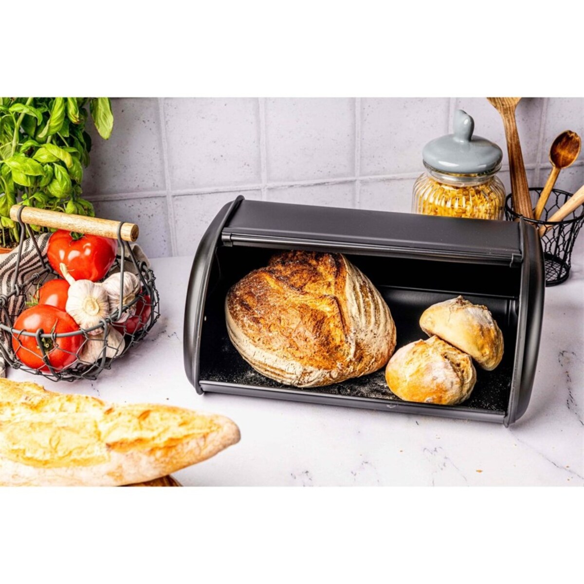 Przechowywanie żywności Kinghoff chlebak stalowy 44cm matowy czarny KH1834