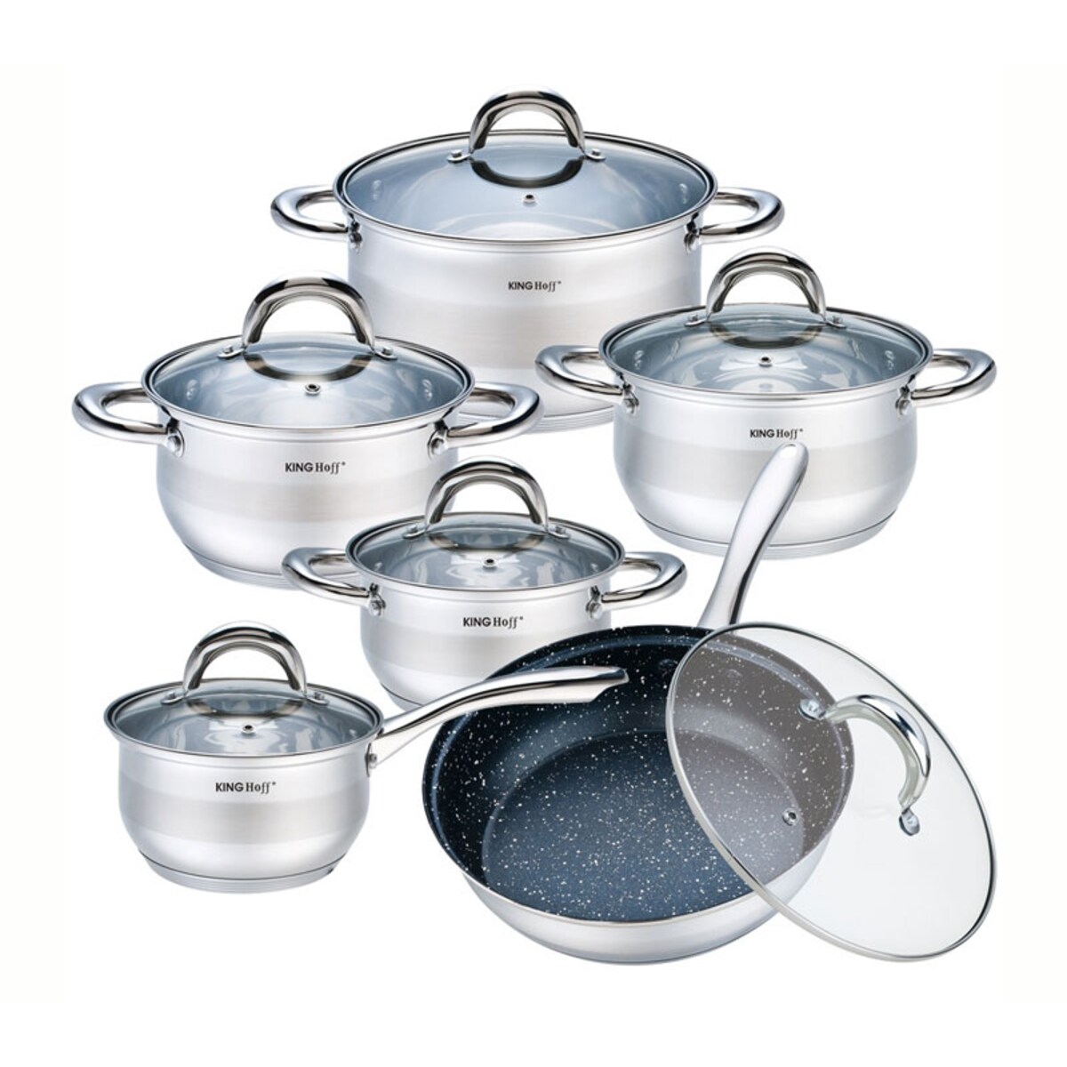 Zestaw garnków stalowych na indukcję 12 ele. garnki komplet KINGHOFF Silver