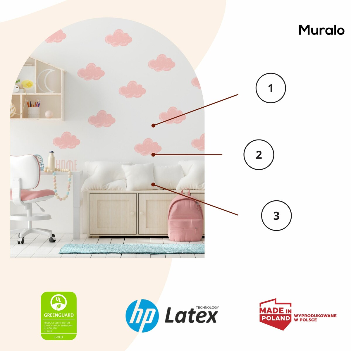 Naklejki Dla Dzieci Różowe Chmury Pastelowe Chmurki Styl Boho Zestaw 120x60cm