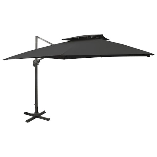 vidaXL Parasol wiszący z podwójną czaszą, 300x300 cm, czarny