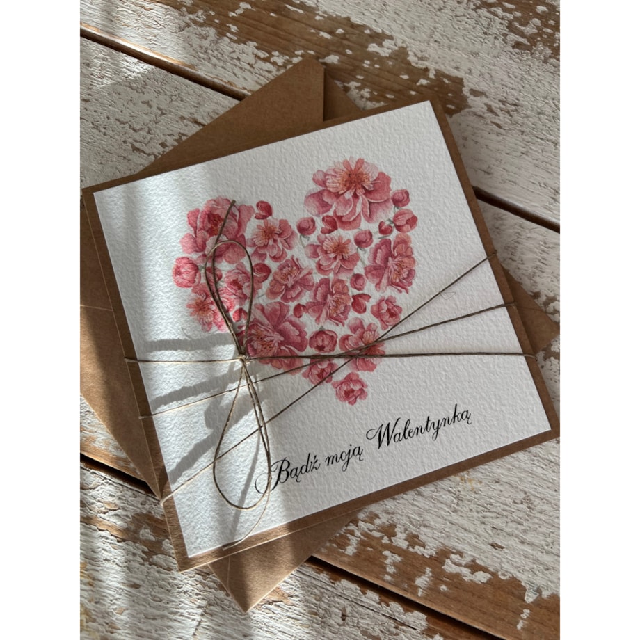 Wyjątkowa ręcznie robiona kartka prezent na walentynki, walentynkowa - walentynka z sercem