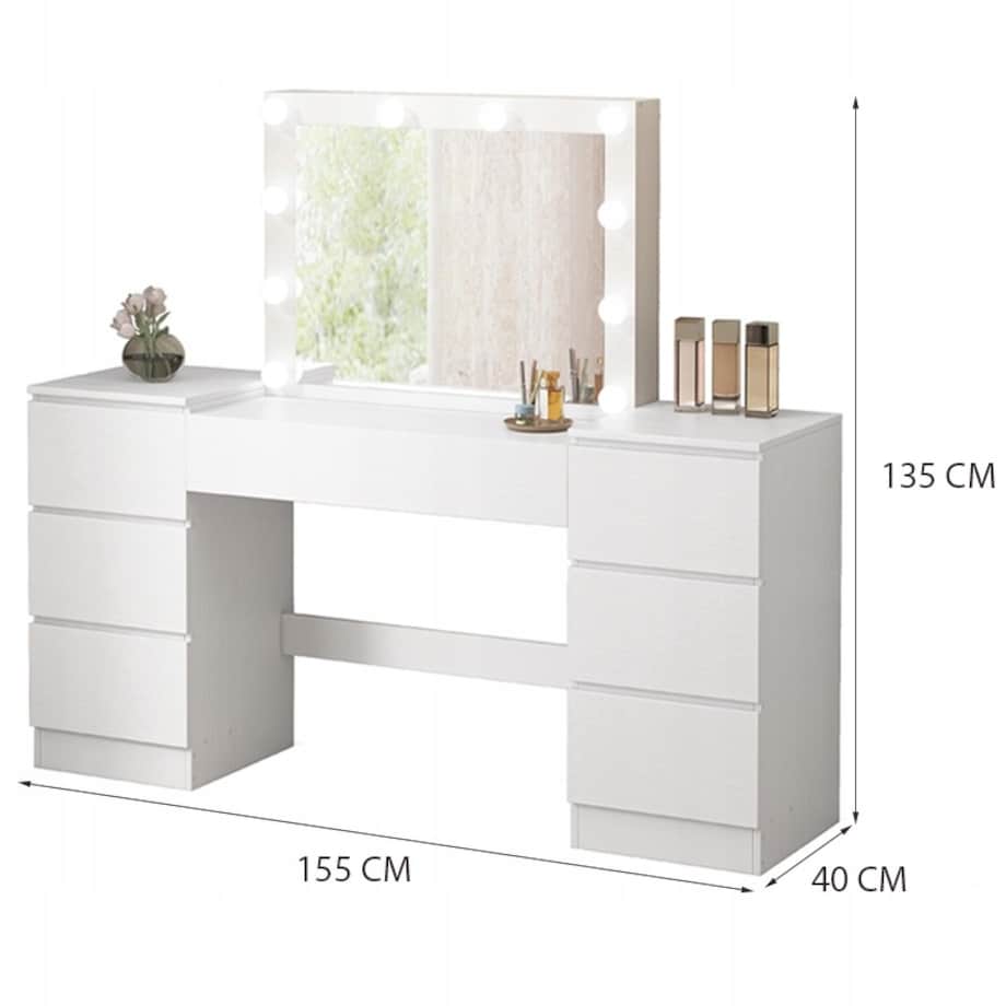 Toaletka z lustrem z szufladami biała do makijażu glamour nowoczesna loft