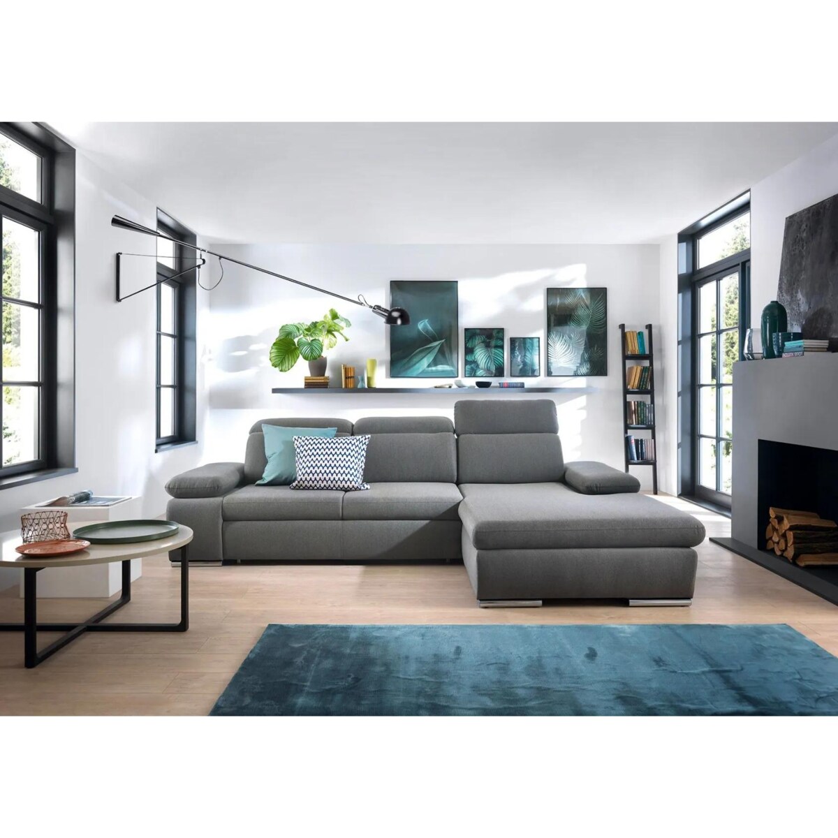 Narożnik z funkcją spania KLARA szary prawy/lewy