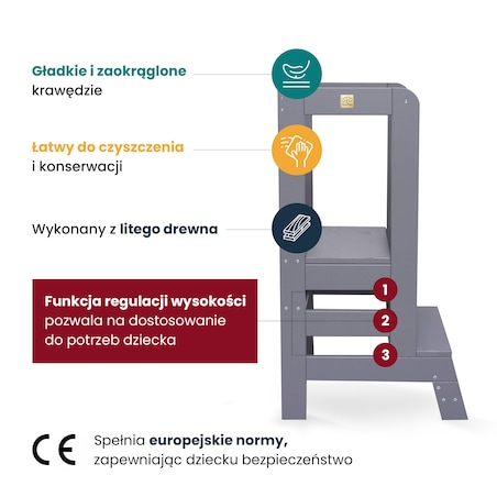Kitchen Helper Drewniany Pomocnik Kuchenny dla Dziecka, Szary