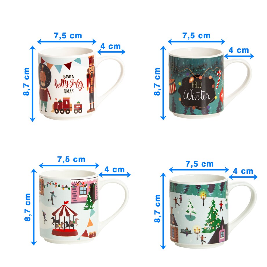 Zestaw Kubków Świątecznych 265 Ml Boże Narodzenie Stojący Święty Mikołaj