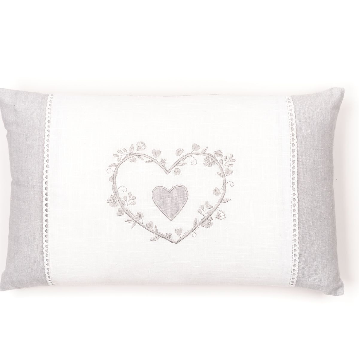 Poduszka dekoracyjna do salonu CONSTANCE, haftowane serduszko, bawełna, 30 x 50 cm