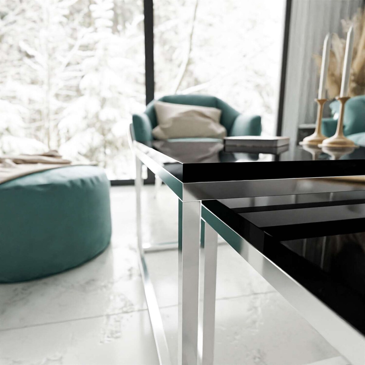 Stolik kawowy ława YOSHI 2w1 chrom czarny połysk 40/46 cm