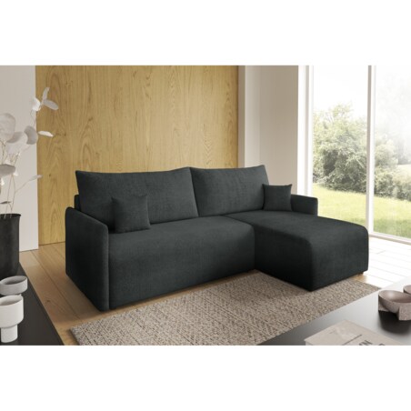 Narożnik z funkcją spania VALIA i pojemnikiem na pościel, grafitowy