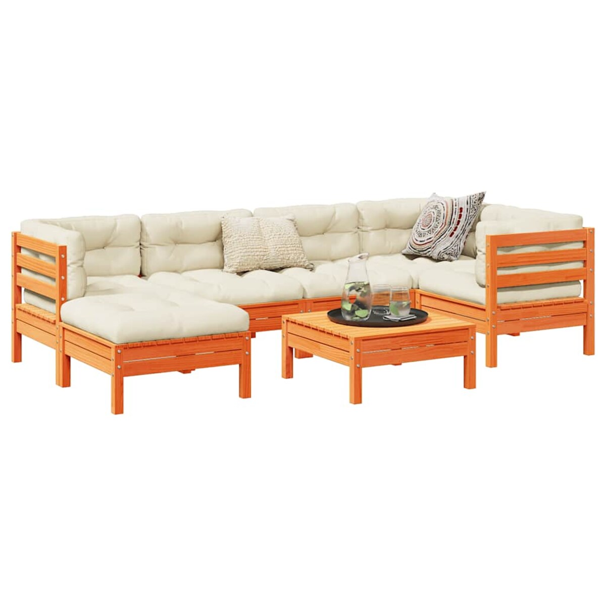 vidaXL 7-cz zestaw wypoczynkowy do ogrodu, z poduszkami, woskowy brąz