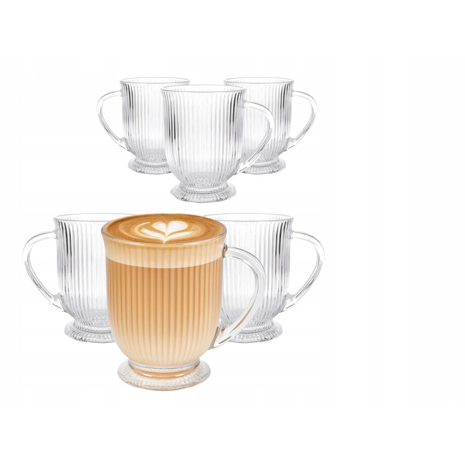 Szklanki wysokie Eleganckie na stopce do latte kubki W PRĄŻKI 500 ml 6szt