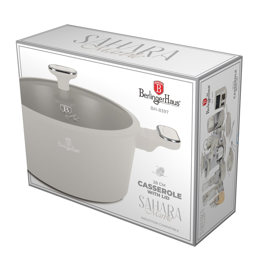Garnek z pokrywką 28 cm BerlingerHaus BH-8397 Sahara Marble Collection