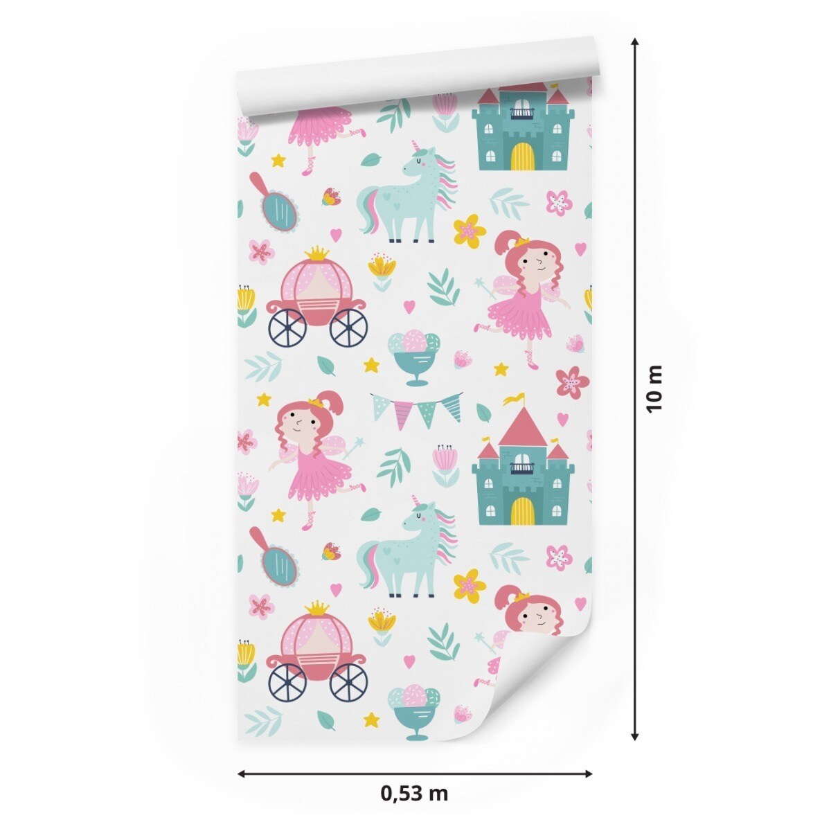 Tapeta Dla Dziewczynki Jednorożce WRÓŻKI Zamki Kwiatki