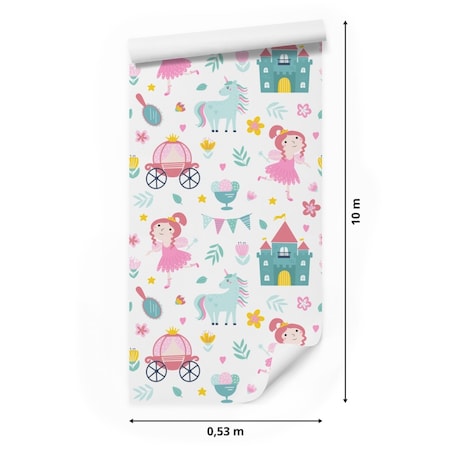 Tapeta Dla Dziewczynki Jednorożce WRÓŻKI Zamki Kwiatki