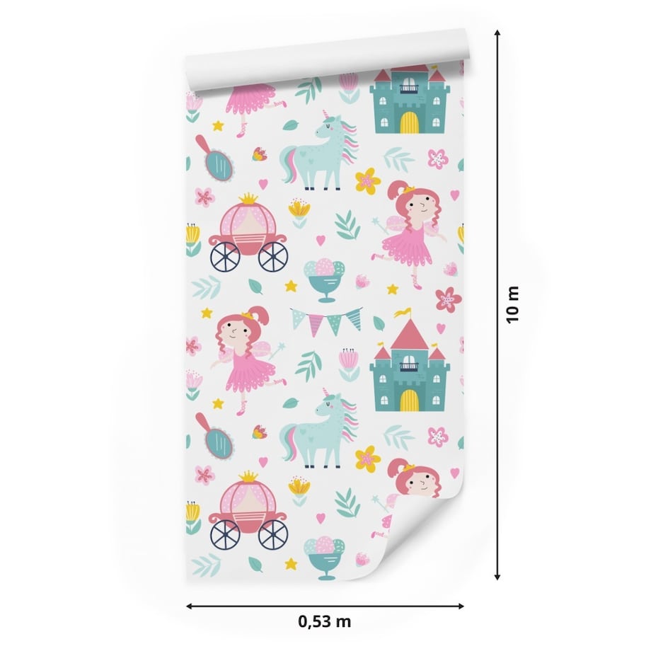 Tapeta Dla Dziewczynki Jednorożce WRÓŻKI Zamki Kwiatki