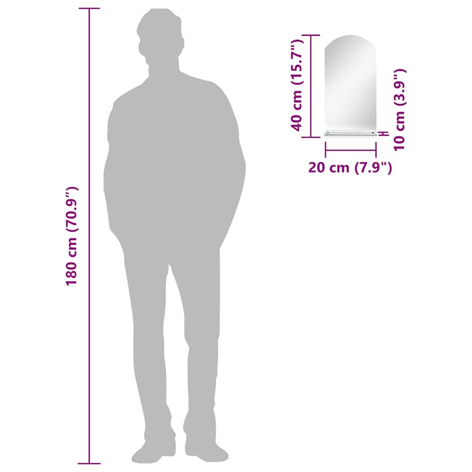 vidaXL Lustro ścienne z półką, 20x40 cm, hartowane szkło