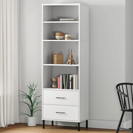 vidaXL Regał OSLO z 2 szufladami, biały, 60x35x180 cm, lite drewno