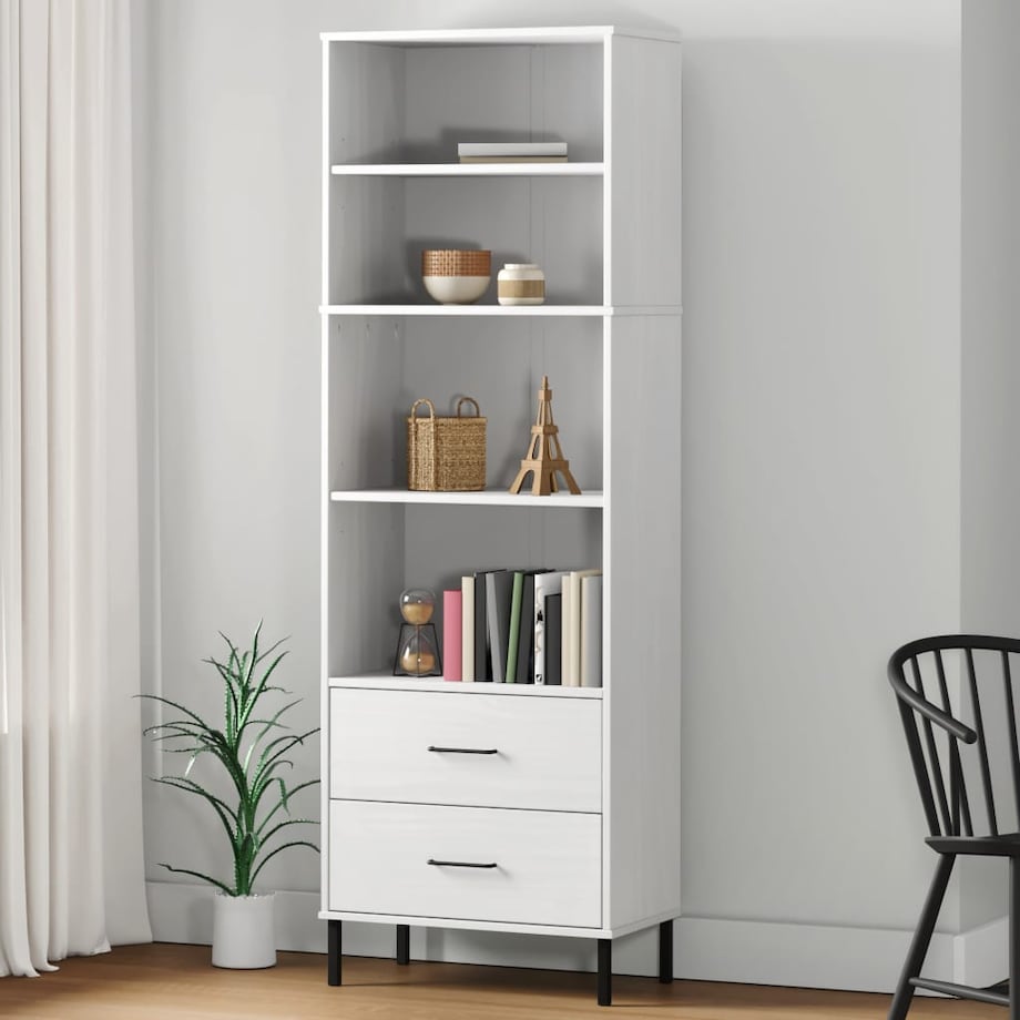 vidaXL Regał OSLO z 2 szufladami, biały, 60x35x180 cm, lite drewno