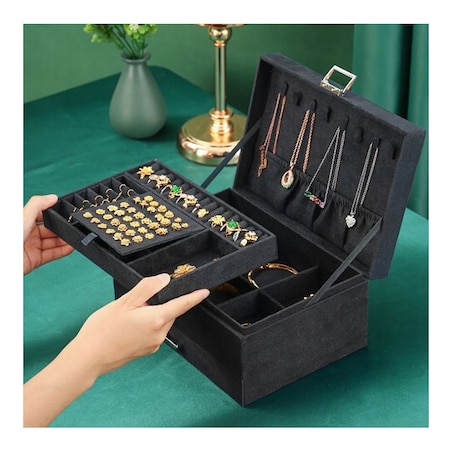 Szkatułka na biżuterię kuferek etui organizer czerń PD119CZ