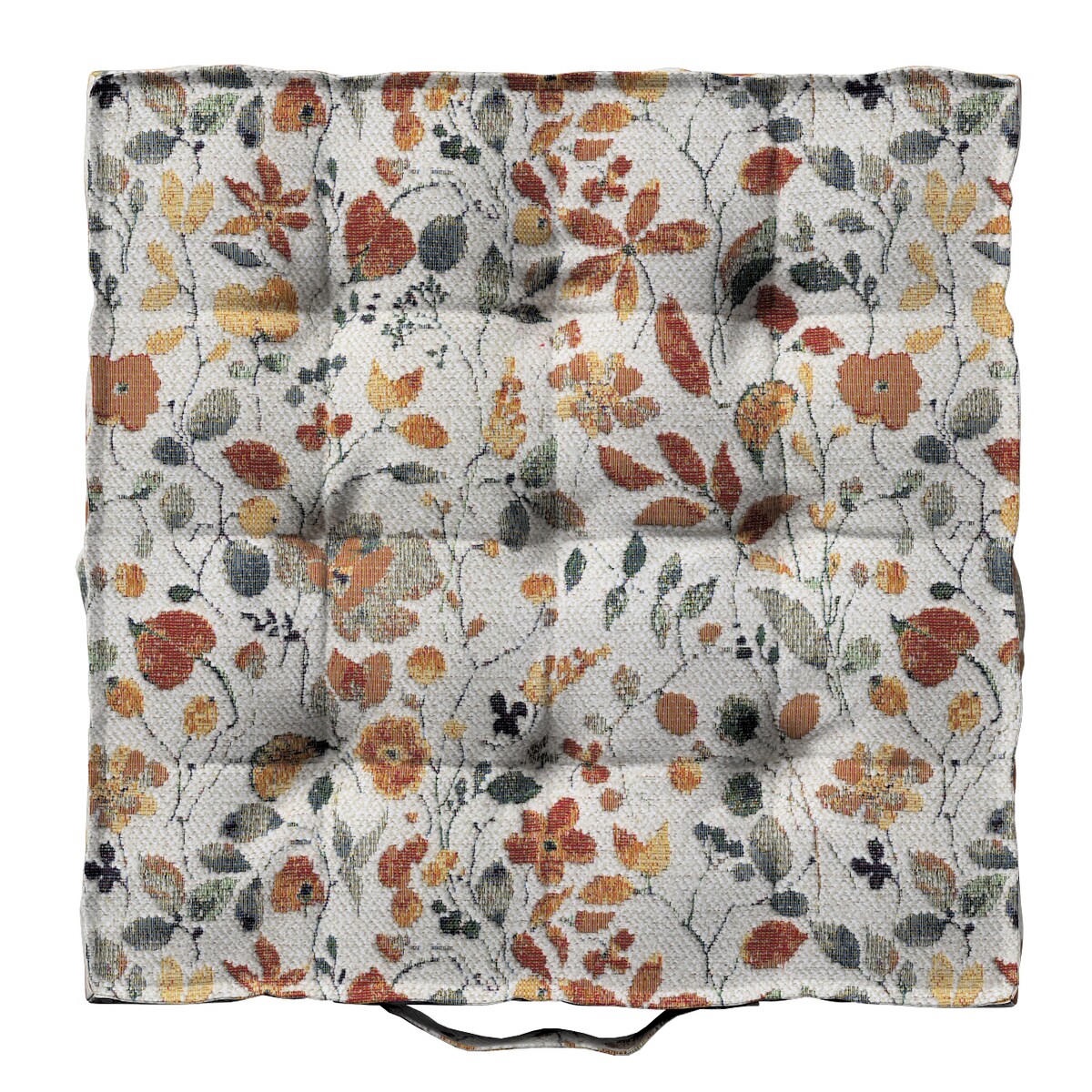 Poduszka na krzesło Kuba, pomarańczowo-zielone kwiaty na kremowym tle, 50 x 50 x 10 cm, Cosy Home
