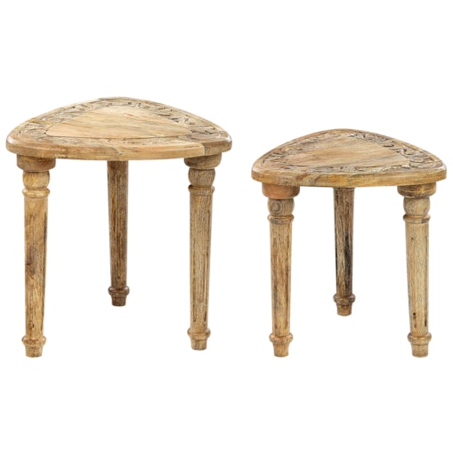 Zestaw dwóch stolików pomocniczych drewno mango jasne SAORA