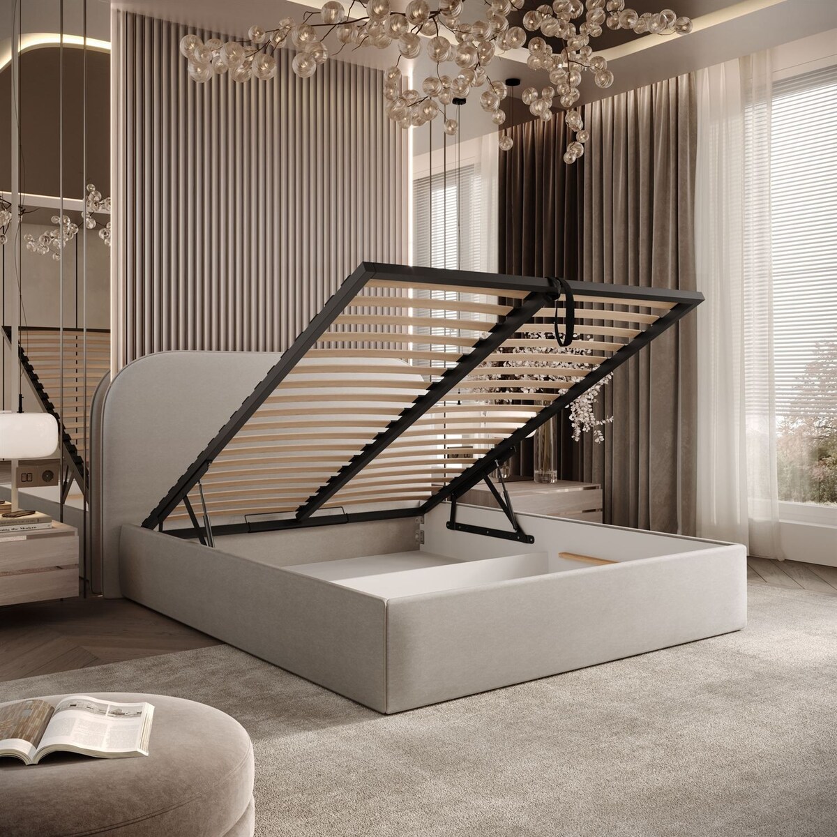 Łóżko tapicerowane OLIMPIA, pojemnik na pościel, s34, 120x200, Castel 80