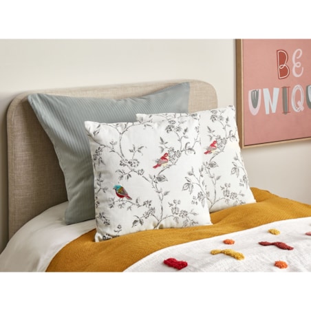 2 bawełniane poduszki dekoracyjne z motywem ptaków 45 x 45 cm białe DILLENIA