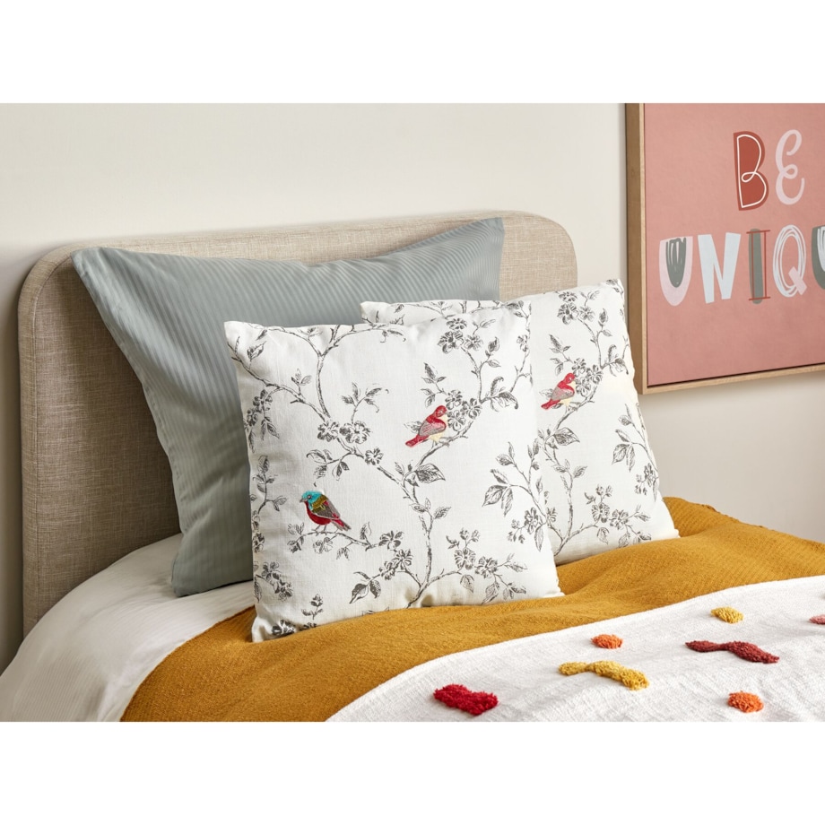 2 bawełniane poduszki dekoracyjne z motywem ptaków 45 x 45 cm białe DILLENIA