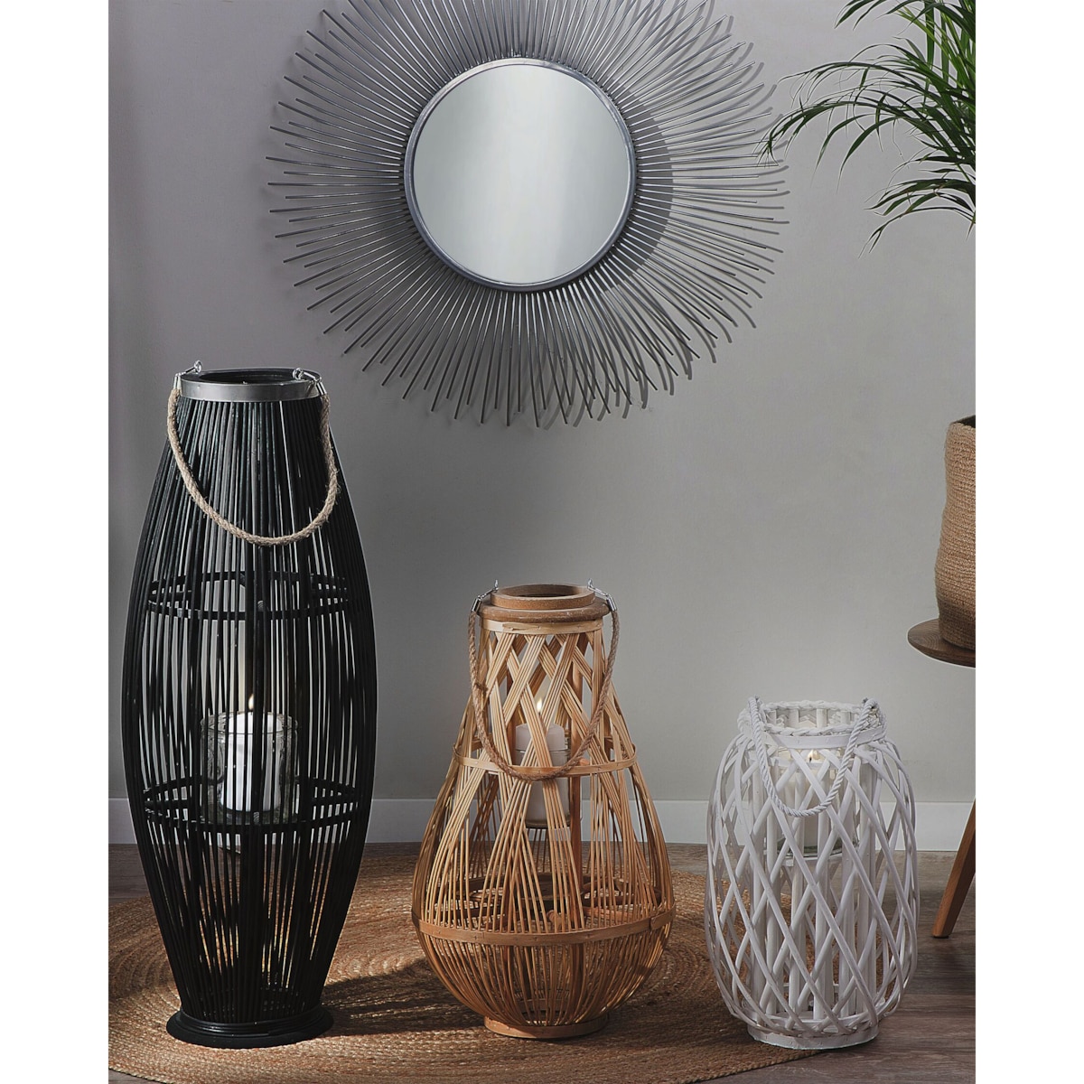 Lampion drewniany 56 cm naturalny TONGA