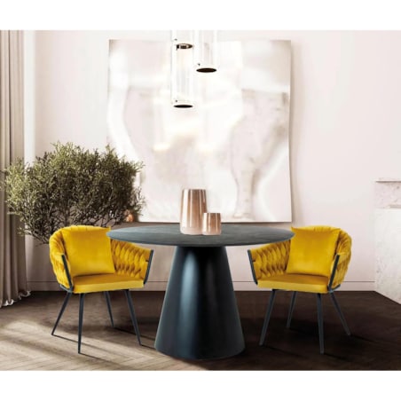 Stół okrągły ANGEL 120x120 szary marmur/czarny mat