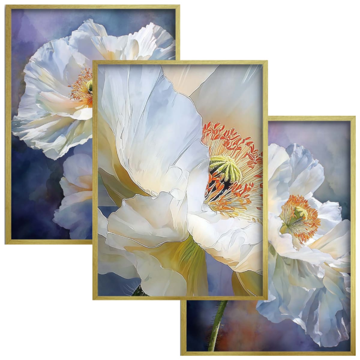Plakaty Białe Kwiaty Eleganckie Obrazy do salonu sypialni Tryptyk Glamour