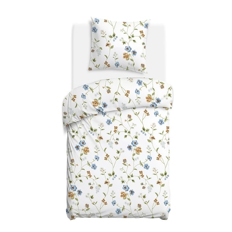 Pościel bawełniana 140x200 Meadowe biała w kolorowe kwiaty, Cottonlove