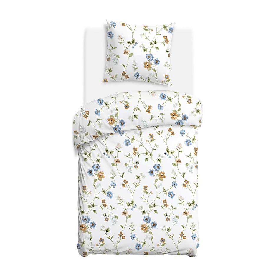 Pościel bawełniana 140x200 Meadowe biała w kolorowe kwiaty, Cottonlove