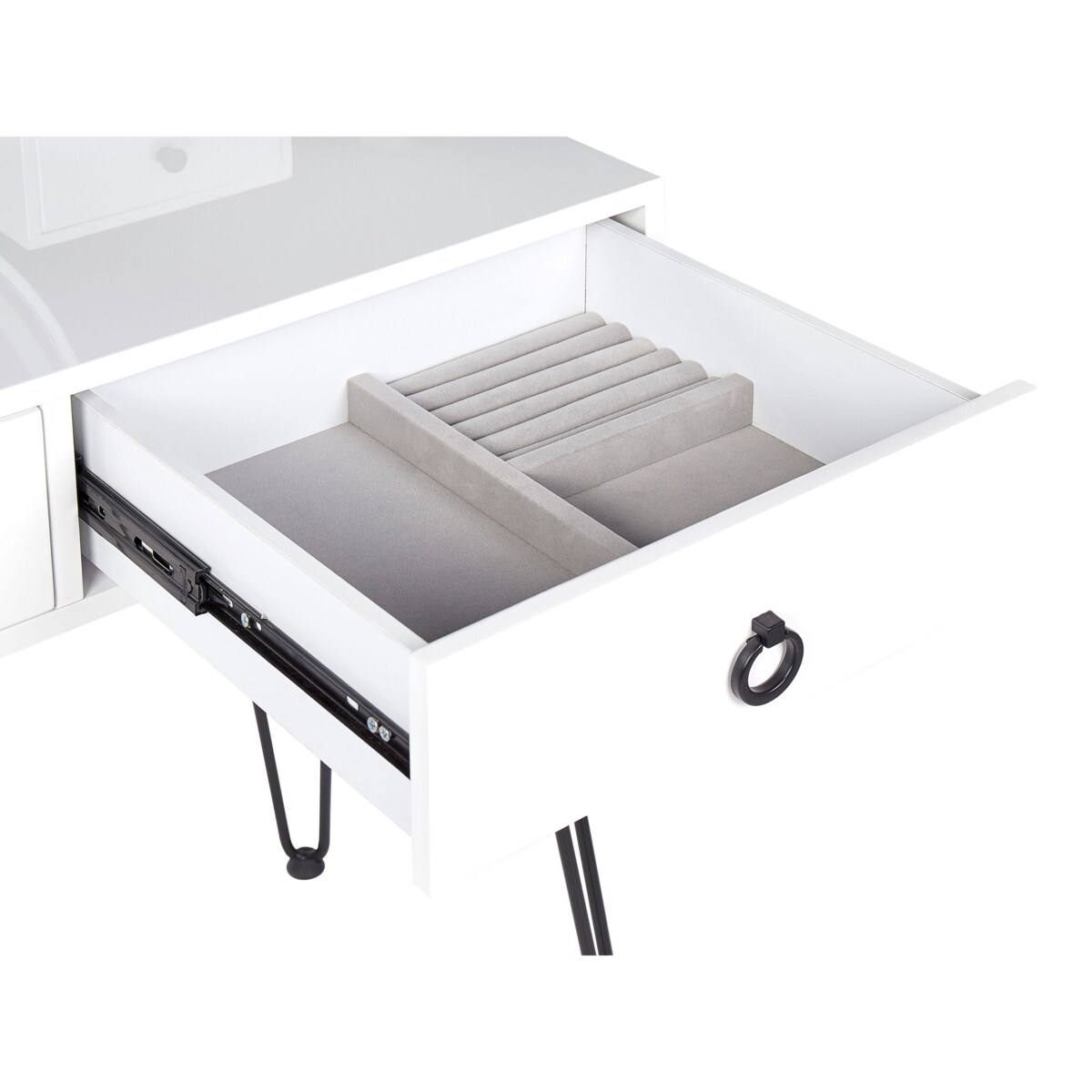 Toaletka 4 szuflady lustro LED ze stołkiem biało-czarna SOYE