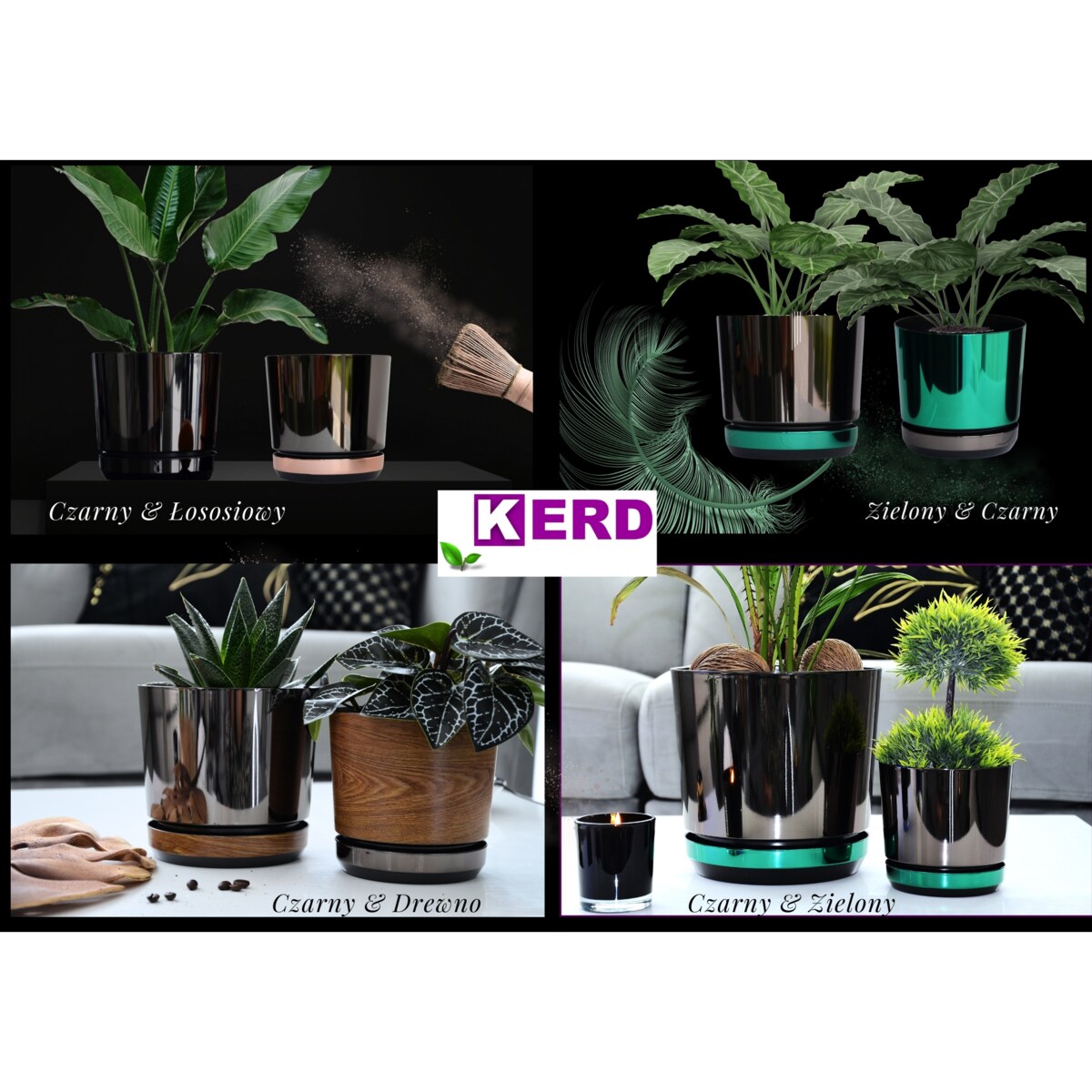 12 Doniczka DUO CZARNA z podstawką RDZAWA KORA dwukolorowa nowoczesna glamour wysoki połysk metaliczna elegancka