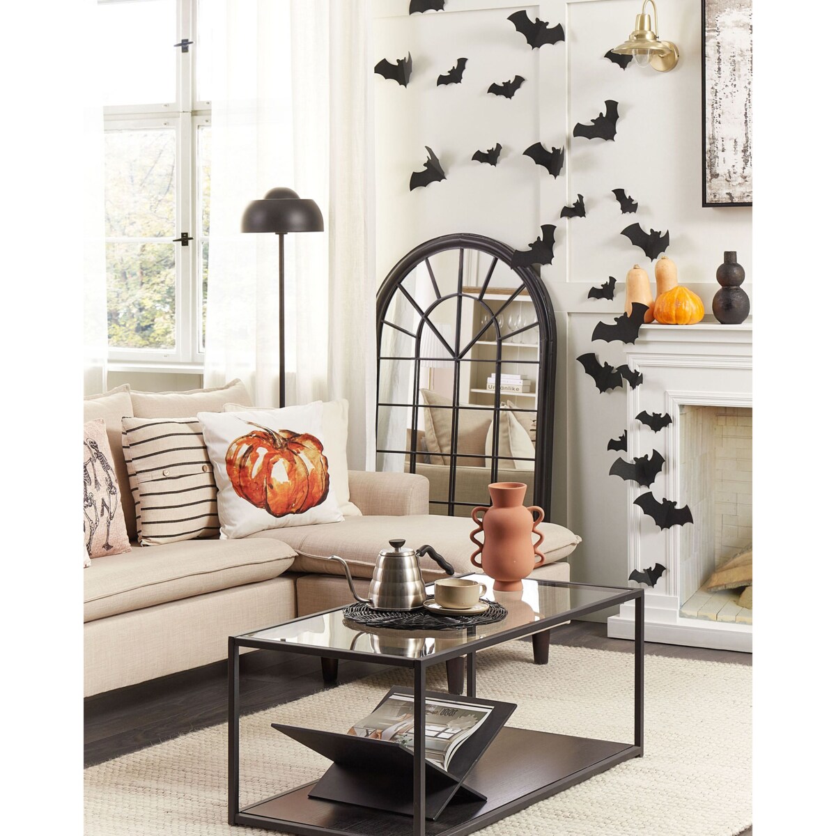 Metalowe lustro ścienne okno 77 x 130 cm czarne TREVOL