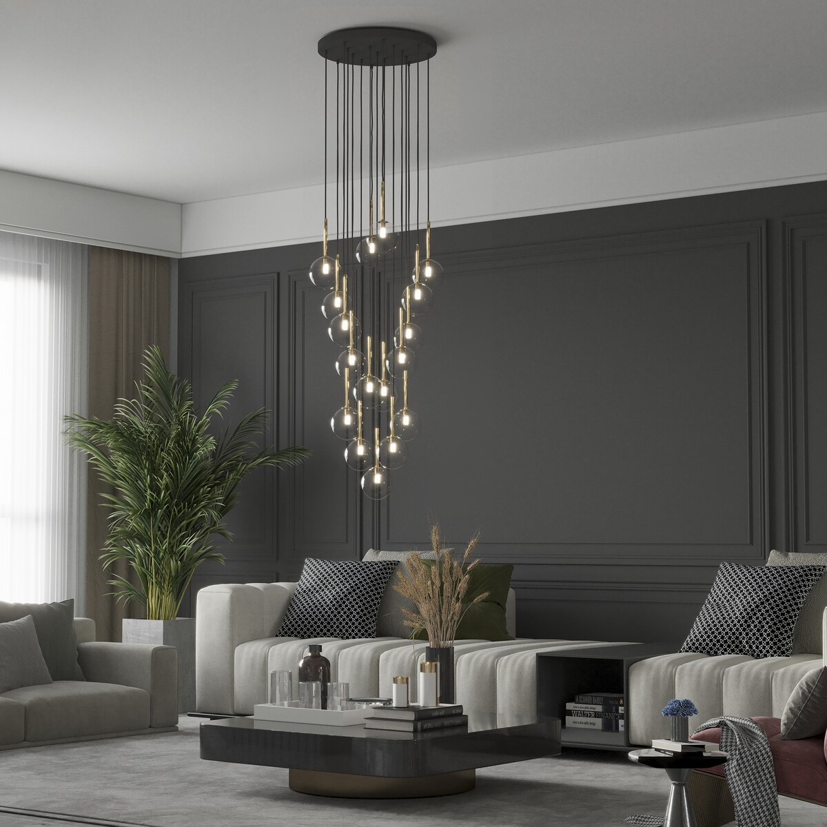 Lampa wisząca NILOS BLACK/GOLD 5945 TK Lighting 12xG9 czarno-złota 52 cm regulowana wys. do 145 cm