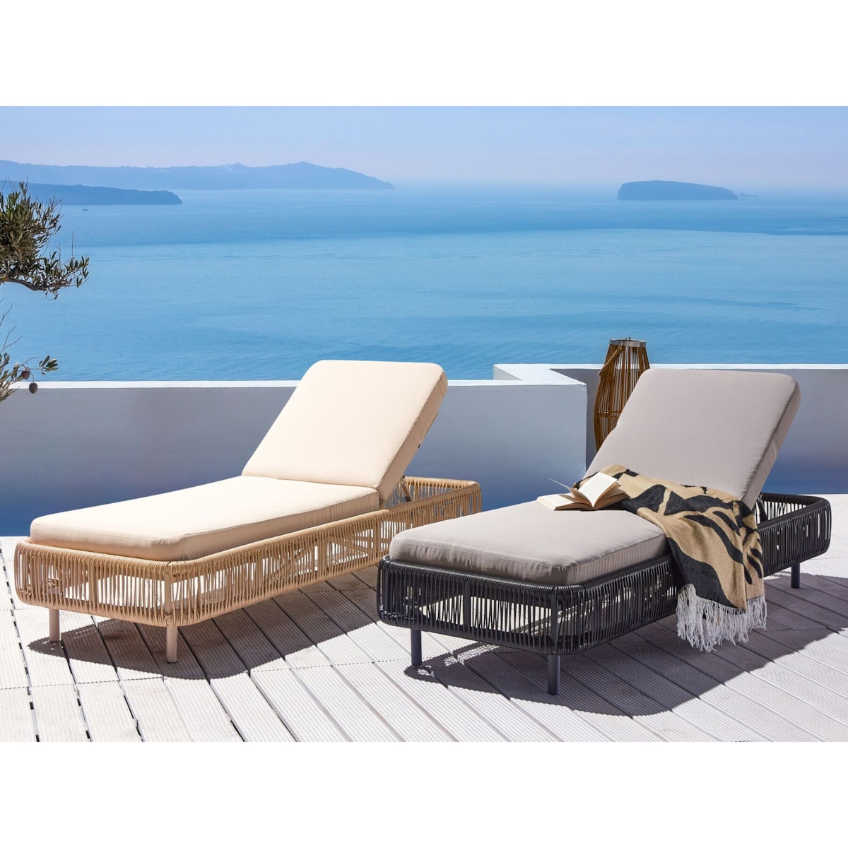 Leżak ogrodowy z poduszką OSINI Rozkładany Technorattan Szary