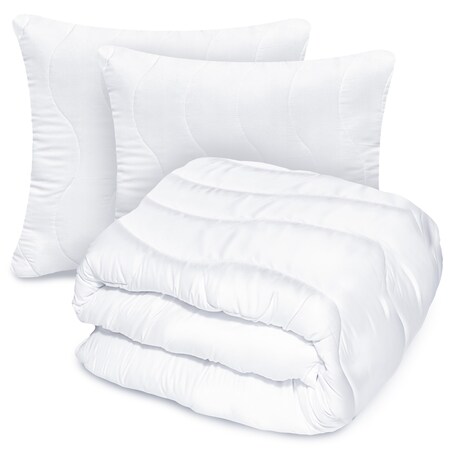 Kołdra Całoroczna 220X200 Cm + 2 Poduszki 70X80 Cm Zestaw Mikrofibra Antyalergiczna Pikowana