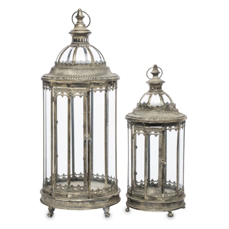 Komplet 2 lampionów metalowych beżowych BISETTE 80x28x28 i 58x22x22 cm