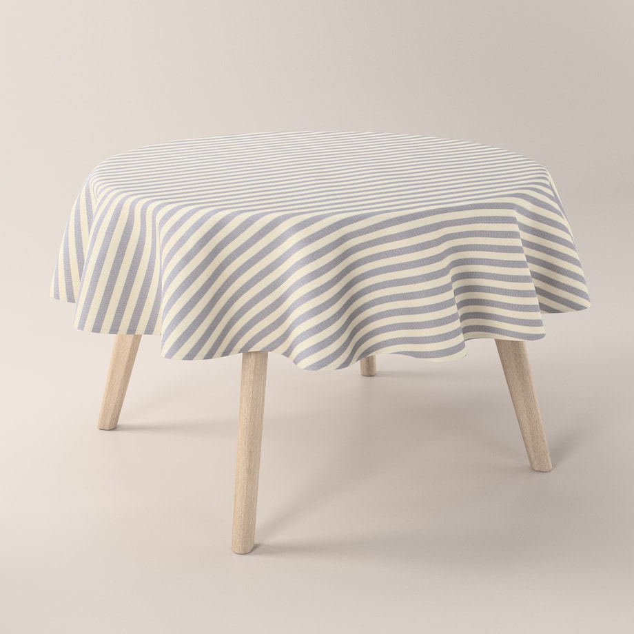 Obrus okrągły 130 x 130 cm granatowo-białe pasy (1,5cm)