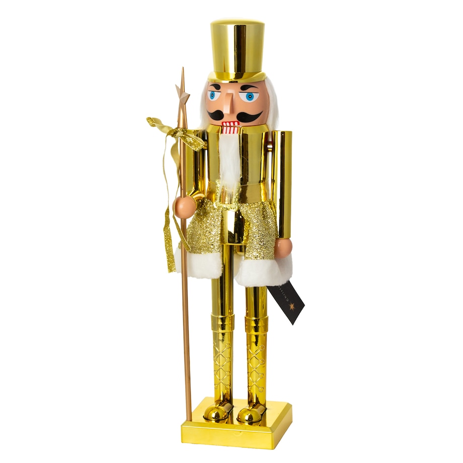 Figurka Dziadek Do Orzechów 60 Cm Boże Narodzenie Złoty Czapka Płaska