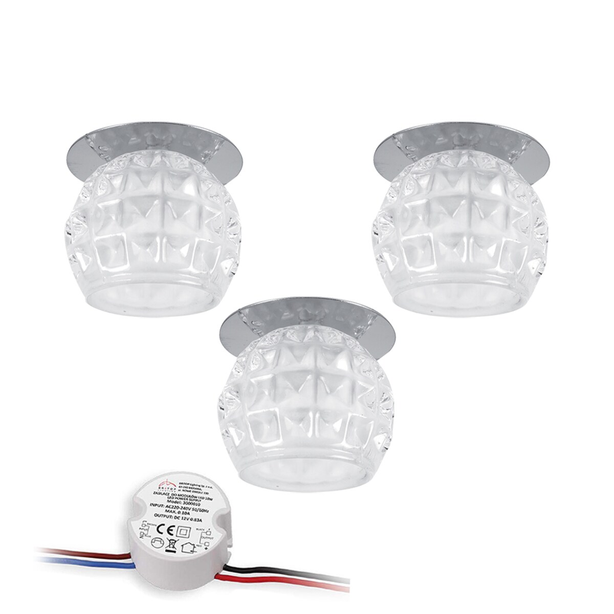 Zestaw Oczek Sufitowych BRITOP Lighting 3xG4 LED 2,3W z zasilaczem Połączenie Chromu i Bieli, 3 szt.