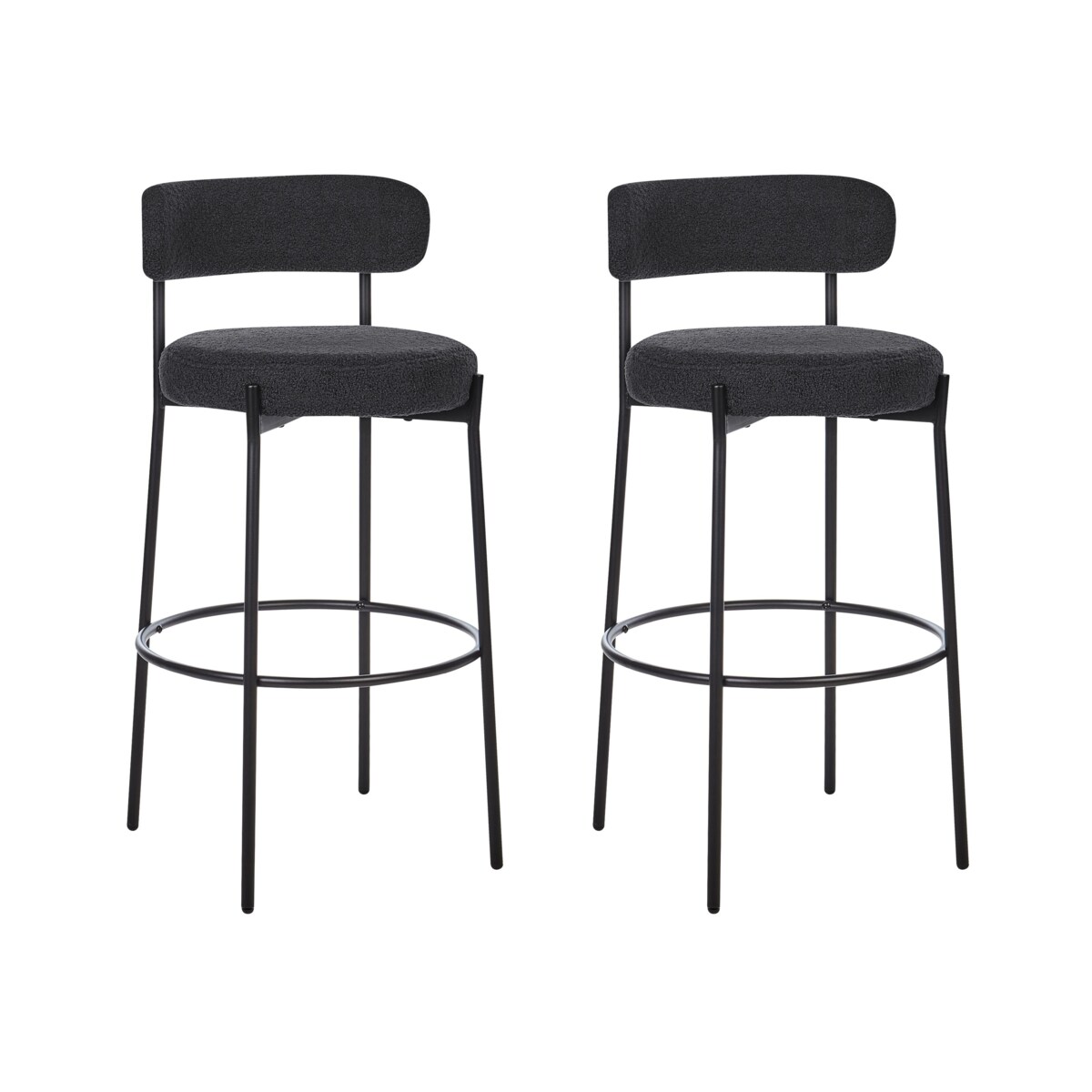 Zestaw 2 krzeseł barowych ALLISON Boucle Czarny