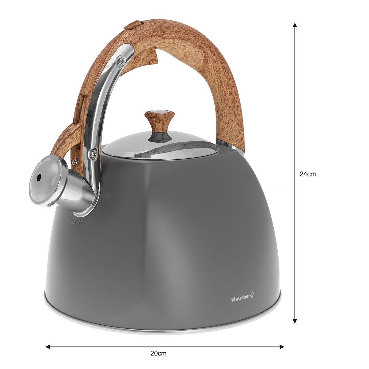 Czajnik stalowy z gwizdkiem lakierowany 3.0L szary matowy KLAUSBERG