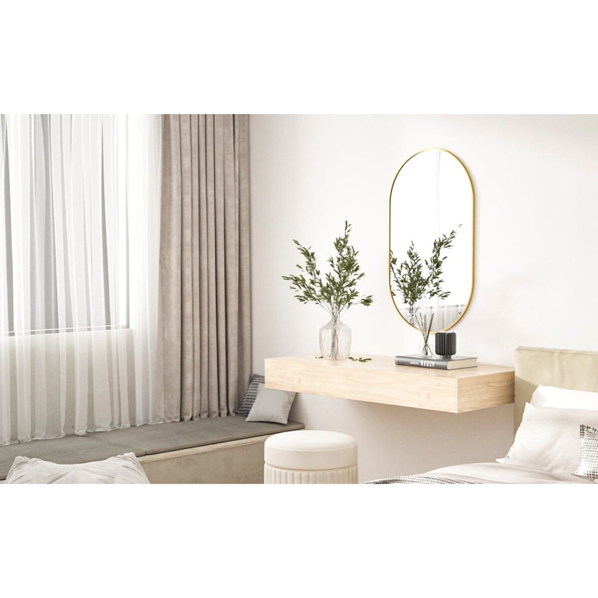 Lustro Owalne 100X50 Cm Złota Rama