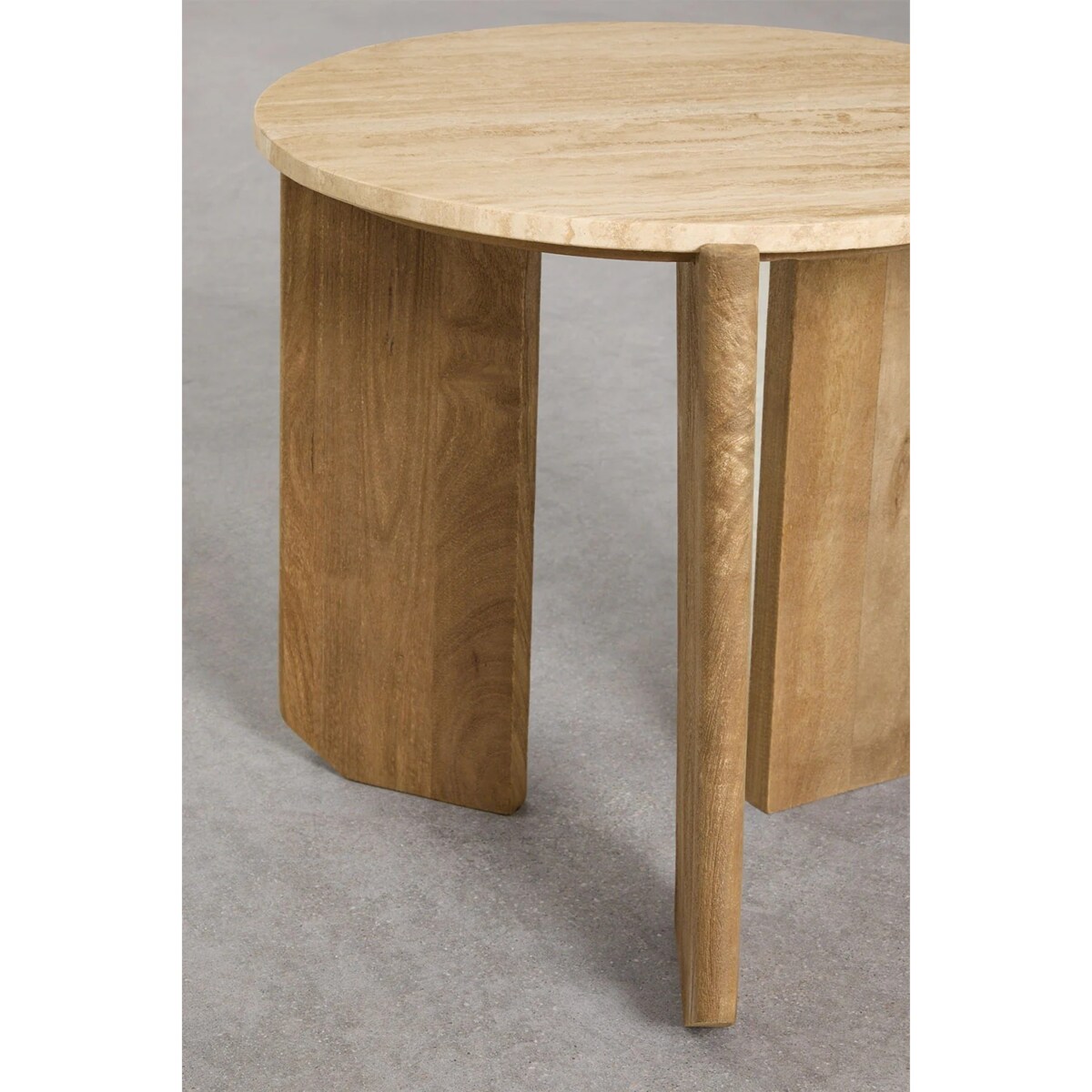 Komplet 2 stolików kawowych z trawertynu i drewna mango Lavinia