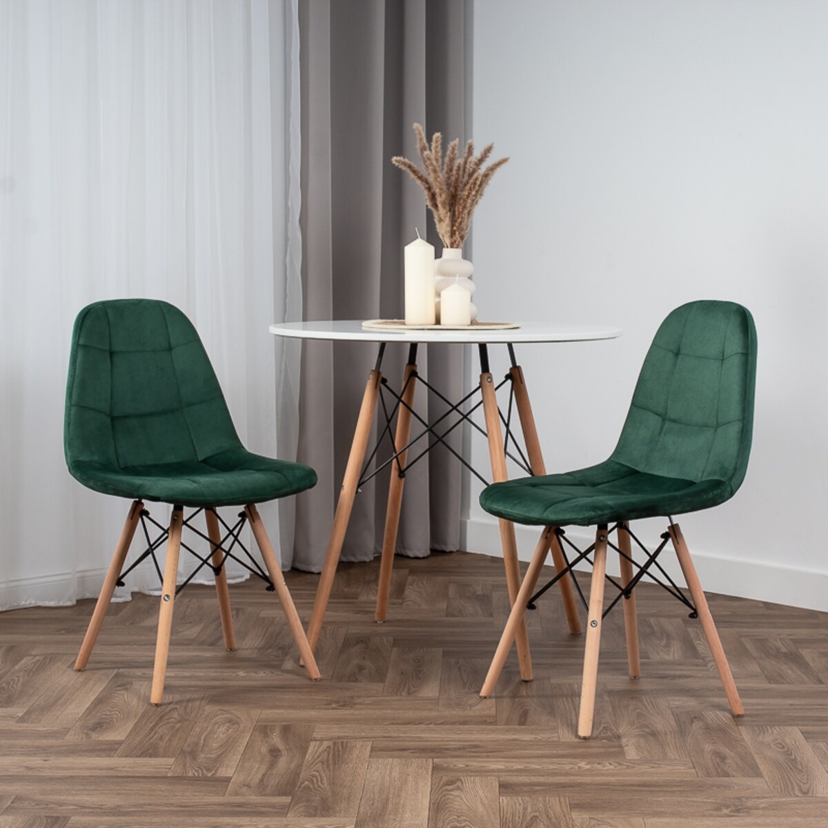 Krzesło tapicerowane skandynawskie welurowe pikowane zielone