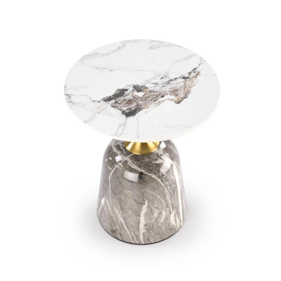 Stolik kawowy ROSA 50x50 biały marmur/szary marmur/złoty