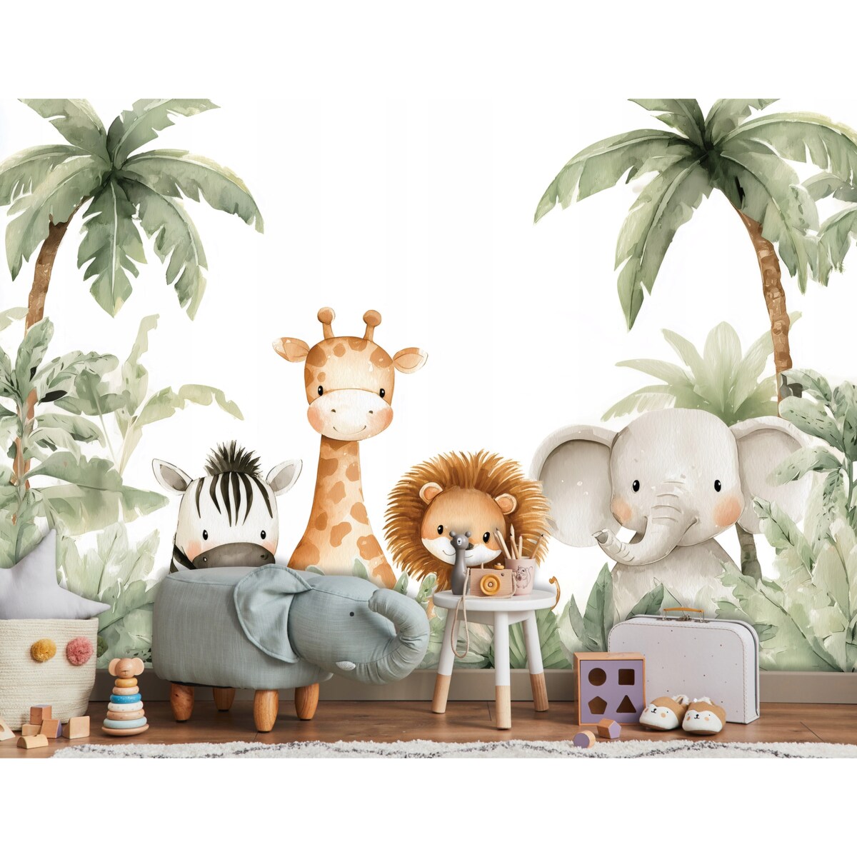 Fototapeta Dla Dzieci Na Flizelinie Zwierzęta Palmy Zielony 350x250