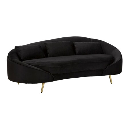 Sofa Oslo, kolor czarny i złoty, poliester, drewno eukaliptusowe i metal, 185 x 84 x 68 cm, do salonu, Mauro Ferretti